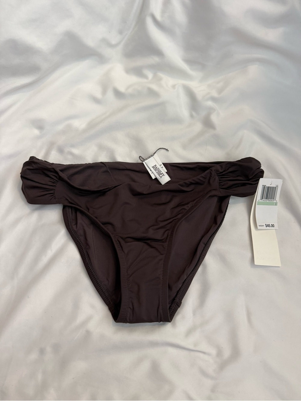 NWT Badgley Mischka Solids Cocoa Brown Shirred Side Bikini Bottom